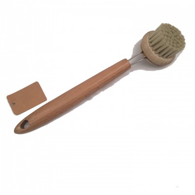 wood dish washing brush long handle, pot brush, natural kitchen cleaning brush