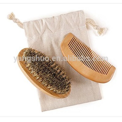 Custom wholesale boar hair bristle beard brush,wooden beard brush and comb set