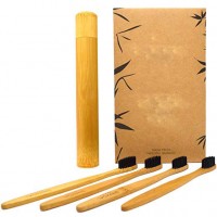 eco bamboo charcoal tooth brush,wood tooth brush 4pack with bamboo case